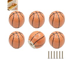 6 stuks - Stevige keramische knoppen in de vorm van een basketbal - creatieve ladegrepen - ladeknoppen voor kinder- en babykamers - kastdeurgrepen in de vorm van een basketbal - oranje kleur - geschikt voor kaptafels, kasten, kledingkasten en keukens