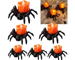 6 stuks - Vlamloze kaars - Lichtgevend ontwerp in de vorm van een spin - Decoratieve kaars - Feestelijke sfeerverlichting - 5*8,5*7 cm - Geschikt voor eettafels, open haarden en Halloween-feestdecoraties - Zwart, Oranje