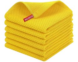 6 stuks wafel katoenen absorberende doekjes, huishoudelijke vaatdoeken, honingraat, keuken, vierkante keukenhanddoeken, gemakkelijk te reinigen doekjes (34*34cm, geel)