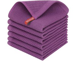 6 stuks wafel katoenen absorberende doekjes, huishoudelijke vaatdoeken, honingraat, keuken, vierkante keukenhanddoeken, gemakkelijk te reinigen doekjes (34*34cm, paars)