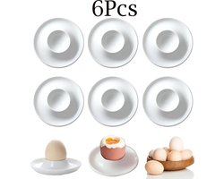 6 stuks witte eierschaaltjes, plastic eierhouders, eierdisplaystandaards, compact formaat, set voor gekookte eieren, ontbijteierstandaard, opbergrek, keukenaccessoires
