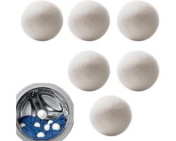 6 stuks - Wollen droogballen - 4cm - Wasdroger ballen - Droogballen - Wasbollen - Wasballen - herbruikbare - verkort de droogtijd - verminderen statische elektriciteit - voor thuis en in hotels - voor kleding, beddengoed en handdoeken - wit