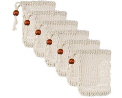 6 Stuks - Zeepzakje - Met Koord - Shampoo bar zakje - Soap Bar zakje - Beige - 14,5*9,5 cm - Katoen - Voor Handzeep, Scrub, Schuim, Zeep - Herbruikbaar - Badkamer Accessoires - Zeepbar Zakje