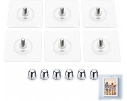 6 stuks zelfklevende schroeven zonder boren, zelfklevend, zonder boren, transparant, afneembaar, voor lijsten, foto's, posters, wanddecoratie, keuken en badkamer