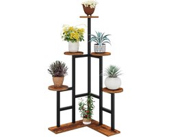 6 Tier Indoor Plant Stand 108cm Tall - Metal Wooden Plant Shelf for Multiple Plants Layered Corner Flower Pot Stand for Living Room Patio Balcony Garden - Rustic Brown