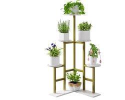 6 Tier Indoor Plant Stand - 108cm Tall Metal Wooden Plant Shelf - Multiple Plants - Layered Corner Flower Pot Stand voor Woonkamer - Patio - Balkon Tuin - Goud