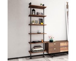 6-Tier Industriële Wandladder Boekenplank - Rustieke Houten Pijpplank voor Woonkamer, Keuken en Kantoor
