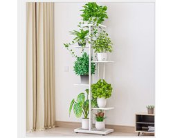 6 Tier Plant Display Shelf - Plant Holder Shelves - Flower Shelf - Metal Plant Stand - Garden Balcony Organizer - Wit