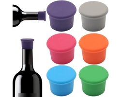 6 wijnstoppers, herbruikbare siliconen wijnkurken, glazen kurken, drank-, bier- en champagneflesstoppers om wijn vers te houden (willekeurige kleuren)