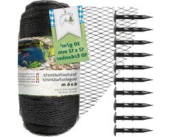6 x 6 m vijvernet vogelbeschermingsnet zwart 30 g-m² 12 x 12 mm fijnmazig sterk HDPE zwembadnet fruitboomnet tuinnet vogelafweernet scheurvast rekbaar robuust met 10.