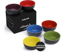 6 x 600ml pottery bowls set black exterior colorful inside - MIAMIO (Colorful)