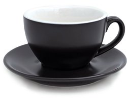 6 x Mat zwarte cappuccino kopjes Nero - 22 cl. incl. bijpassende schotel