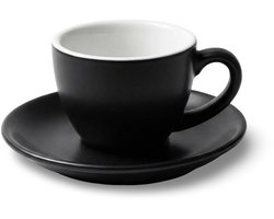 6 x Mat zwarte espresso kopjes Nero - 7 cl. incl. bijpassende schotel