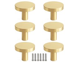 6 X MSQDESIGN Kastknoppen Goud (Metaal) - Gouden Deurknopjes - Meubelknoppen Goud voor keuken , kast en deurjes - Deurknopjes Goud rond - Handgreep - Moderne Meubelknop Goud - Goude Deurknopjes - Deurknoppen Goud - Ladeknoppen voor deurtjes