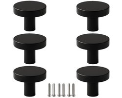 6 X MSQDESIGN Kastknoppen zwart (Metaal) - zwarte Deurknopjes - Meubelknoppen zwart voor keuken , kast en deurjes - Deurknopjes zwart - Handgreep - Moderne Meubelknop zwart - Deurknopjes zwart rond - Deurknoppen zwart - Ladeknoppen voor deurtjes