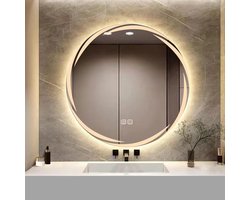 60 cm ronde wandspiegel met verlichting en anti-condens - grote make-upspiegel - touch-knop dimbaar - 3 kleuren ledlicht 6400 K IP44 (wervelwind)