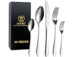 60-delige bestekset voor 12 personen - Hoogwaardig roestvrij staal, Vaatwasmachinebestendig