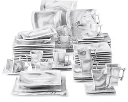 60-delige Porseleinen Servies Set – Compleet Marmer Servies voor 12 Personen – Inclusief Dinerborden, Dessertborden, Soepborden, Kopjes & Schoteltjes – Luxe Serviesset