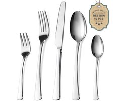 60-delige roestvrijstalen bestekset voor 12 personen – Vaatwasmachinebestendig en duurzaam