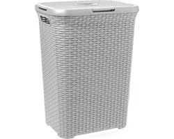 60 Liter Rechthoekige Grijze Wasmand met Deksel