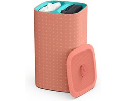 60 liter wasmand met deksel, 2 uitneembare waszakken met handgrepen - koraal/groen