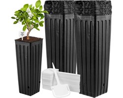 60 stuks hoge kunststof plantenpotten - vierkante plantenzak kweekpot met drainagegaten - zaailingen groenten bloemen - 60 plantenetiketten