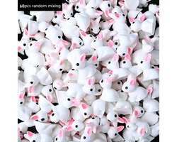 60 Stuks Schattige Mini Konijnen Beeldjes met Roze Oren – Resin Bunny Decor voor Huis, Bureau en Auto – Perfect voor Mini Tuin, DIY Decoratie en Verzamelingen