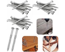60 stuks Schroeven - Montageschroeven - Roestvrijstalen schroeven - Schroefkoppen met stervormige groef - Houtschroeven - Bevestigingscomponenten - Voor terrassen, schuttingen, meubels, houten panelen (60*5mm - Zilver)