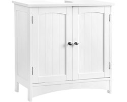 60 x 30 x 60 cm, Wit Wastafelonderkast Badkamerkast Vrijstaande Opbergkast met Dubbele Deuren Modern Strak Design Stevig Houten Frame 2 Vakken Verstelbare Planken Badkamermeubel Onderbouwkast Eenvoudig Te Monteren en Te Reinigen