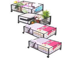 60 x 40 x 16 cm zwarte ladekast onder bed met wielen, opvouwbare metalen opbergdoos onder bed met wielen, opbergruimte onder bed, geschikt voor onder het bed, onder de bank, onder de tafel