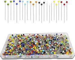 600 stuks naaispelden (opgewaardeerd), 1,5 inch rechte pinnen met 4 mm gekleurde glazen kop, quiltspelden voor stof, sieraden doe-het-zelf, knutsel- en naaiproject (kleurrijk)