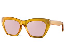 6048 The Yellow Glazou zonnebril | oranje montuur zonnebril | bruine glazen zonnebril | festival zonnebril | rave & techno bril | trendy & fashion zonnebril | dames & heren zonnebril | gerecycled materiaal | UV400 | Unisex + brillen sleeve & doek