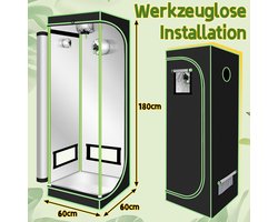 60*60*180CM Kweektent in huis,Growtent Binnen,Growbox om Planten te Kweken,planten kweken,Zwart&Groen,Planten Dark Room,Greenhouse,Waterdicht