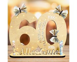 60e Verjaardag Cadeau voor Vrouwen en Mannen - Houten Bord Gastenboek met LED Lichten, Creatief Geldcadeau en Verjaardagsdecoratie voor Vrienden en Familie
