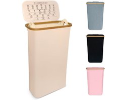 60L Smalle Wasmand Met Deksel – Luxe Wasmand Voor Wasgoed – Linnen Opbergmand Met Uitneembaar Binnenvak En Verzorgingshandleiding – Stevige Bamboe Rand