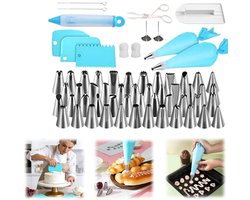 62 stuks Taartdecoratie gereedschappen - Spuitzak set - Combinatie van bakaccessoires - Herbruikbaar - 48 Roestvrij staal spuitmondjes - Taartspatel - Voor koekjes, taarten, boter, brood - Inclusief opbergdoos