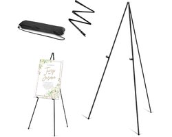 63 Inch Opvouwbare Schildersezel - Verstelbare Metalen Display Standaard - Driepoot Presentatiestandaard - Posterstandaard - Schilderijhouder - Welkomstbord Standaard - 160 cm Zwart