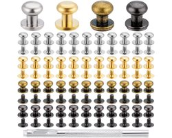 64 Sets 4 Kleuren Messing Kast Lade Pull Handvat Sieraden Doos Knop Knop Studs Set Inclusief IJzeren Schroeven en 1 Koolstofstalen Puncher voor DIY Lederen Craft Riem Meubels - Handvatten - Meubels Accessoires 9x8,8mm