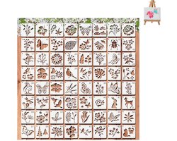 64 stuks - Schildersjablonen - Knutselsjablonen van 7,5 cm - Herbruikbare schildersjablonen - Zelf uit te snijden schildersjablonen - Geschikt voor hout, stof, canvas, muren, scrapbooking, kunstcreatie en woondecoratie