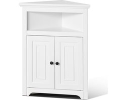 64.5 x 32.5 x 84.5 cm 3-Laags Hoekopbergkast, Met 2 Houten Deuren En Verstelbare Planken, Voor Woonkamer, Keuken, Wasruimte, Badkamer, Wit