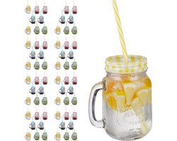 64x drinkglas met deksel & rietje, weckpot, 4 kleuren, mason jar