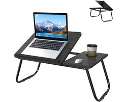 64x33x28cm laptoptafel in hoogte verstelbaar & opvouwbaar - lapdesk met bekerhouder, 5-traps hellingsregeling & dubbel oppervlak - bedtafel, notebooktafel voor bank, studeerkamer, thuiskantoor (zwart)
