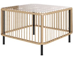 65 x 65 x 43 cm – Polyrattan Tuinsettafel, Vierkante Bijzettafel, Terras- En Balkontafel, Salontafel Met Glasplaat, Weerbestendig, Tuinmeubel Voor Tuin, Terras En Balkon, Natuurlijke Houtkleur, Duurzaam En Stijlvol