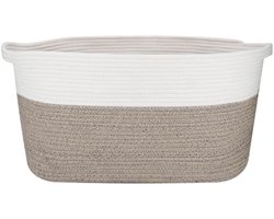 65L extra grote opbergmand van katoenen touw, duurzame geweven opbergmand voor wasgoed, woonkamer en slaapkamers, rechthoekige grote mand voor schoenen, speelgoed en handdoeken, wit en kaki, 57 x 38 x 30 cm