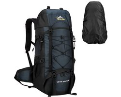 65L Outdoor Bergbeklimming Rugzak - Teryleen/Polyester Backpack met Afneembare Schouderriem, Schoenentas, Regenhoes & Rugventilatie - 32x25x77 cm - Donkerblauw
