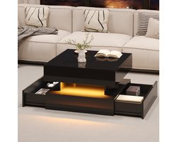 65x65x38,5cm verstelbare salontafel - bijzettafel met LED-verlichting - sofa tafel met lade - koffietafel met opbergruimte - zwart