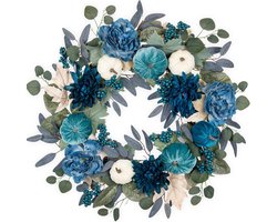 66 cm Velvet Pumpkin Kunstbloemen Krans - Maple Leaf Decoratie - Deur Wreath voor Huis - Muren - Ramen - Haard - Tafel - Herfst Decoratie - Halloween Decoratie