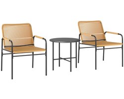 66 x 54 x 76 cm, Geel – 3-delig Rattan Bistroset, Tuinset met 2 Stoelen en Tafel, Balkon- en Terrasmeubilair, Stalen Frame, Comfortabele Zitkussens, voor Buiten