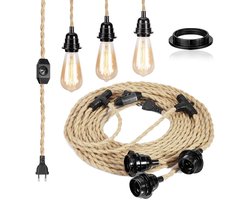 6,8 m 2-aderige linnen elektrische kabel met E27-fitting en schakelaar voor doe-het-zelflamp (zonder gloeilamp)