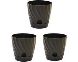 6cm Self Watering Indoor Planters - 3 Pack Colorful Plastic Flower Pots for Indoor and Outdoor Plants Garden Pots with Deep Reservoir (Black)